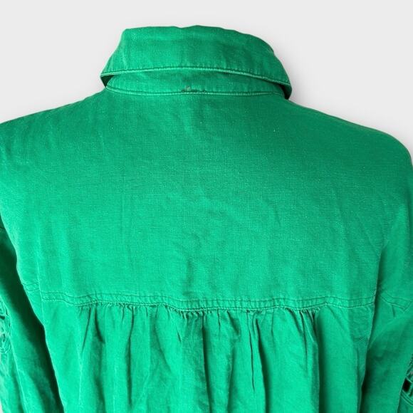 YFB Young Fabulous & Broke Green Linen Shirt Dress Women's Small Boho Beachy - Picture 8 of 12